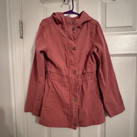 Girls Birch & Stone Hooded Utility Jacket Size 7 | Pink Cotton Lightweight Coat - Picture 2 of 5